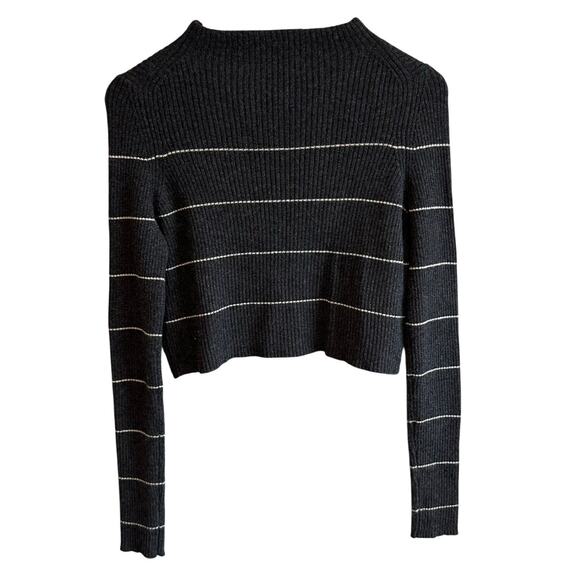 360 Cashmere Isa Stripe Cropped Sweater M Dark Gray - Picture 5 of 9